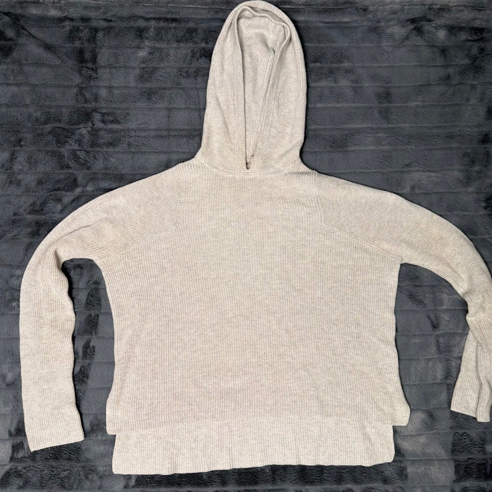 Athleta Womens XS Grey Pima Cotton Tencel Silk Ribbed Knit Pullover Hoodie 6352